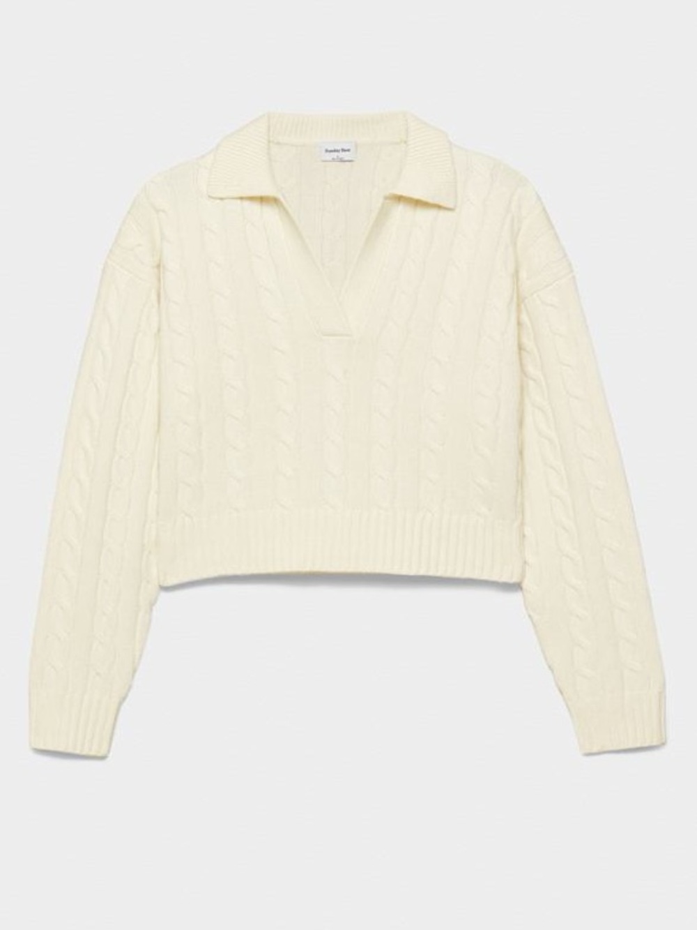 Women's Cropped Cable-Knit V-Neck Sweater with Collar